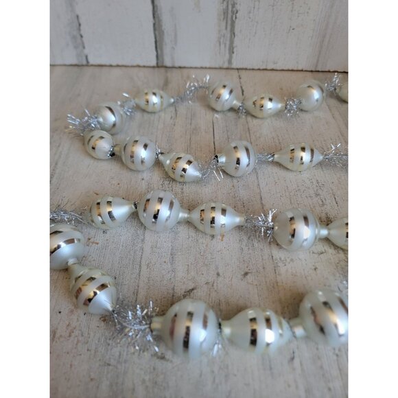 Vintage ball blown glass Garland silver stripe Xmas home decor - Picture 11 of 12